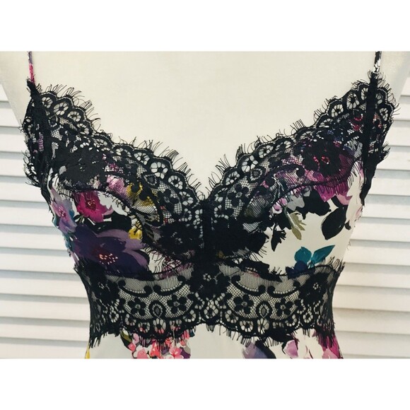 Bebe Women Pía Printed Silk Lined Dainty Laced Mini Dress Goth Whimsigoth Fairy - Picture 4 of 15